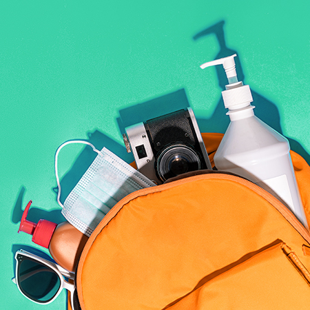 Backpack with Covid-19 Essentials: Masks, Sanitizer etc.